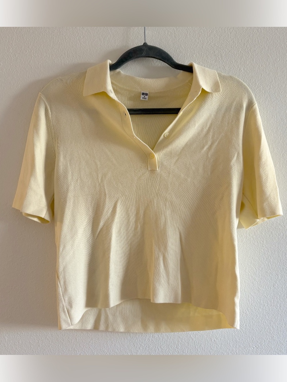Uniqlo Cotton Modal Blend Butter Yellow Cropped Short Sleeve Sweater Medium